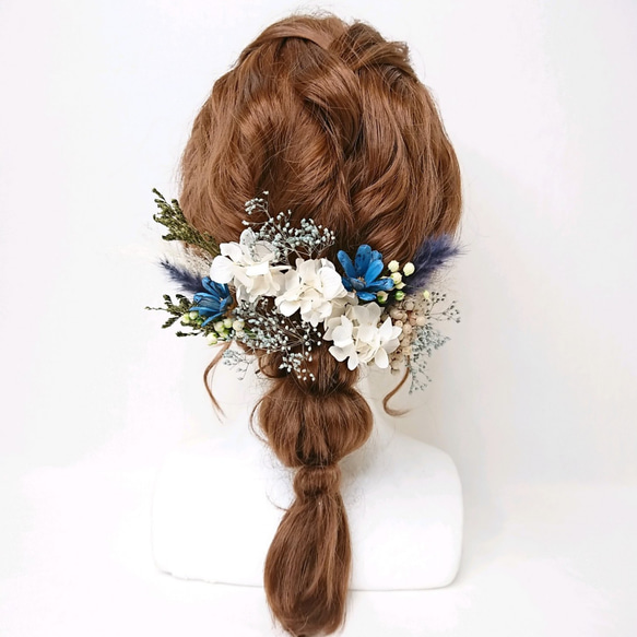 プリザ紫陽花とテールリードとかすみ草のヘッドドレス ウェディング 8枚目の画像