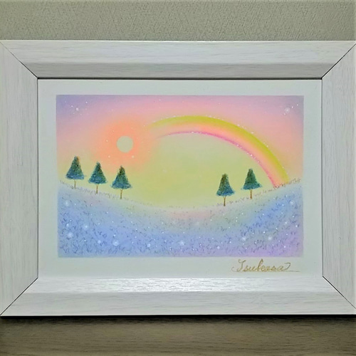パステル画（原画）夕暮れの街。