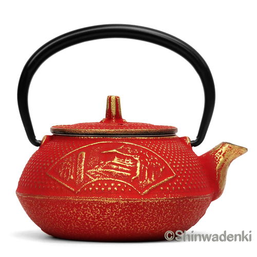 お取り寄せ】南部鉄器 ティーポット 急須 中尊寺（金/赤）0.3L