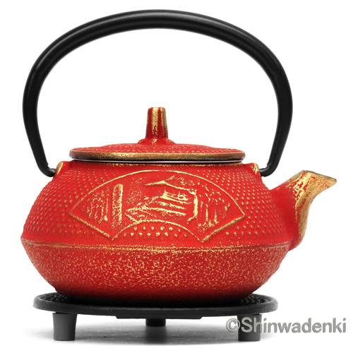 お取り寄せ】南部鉄器 ティーポット 急須 中尊寺（金/赤）0.3L 日本製