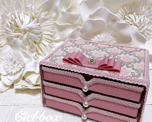 受注製作】3段クリアケース＊プレシャスダマスク（ピンク） その他