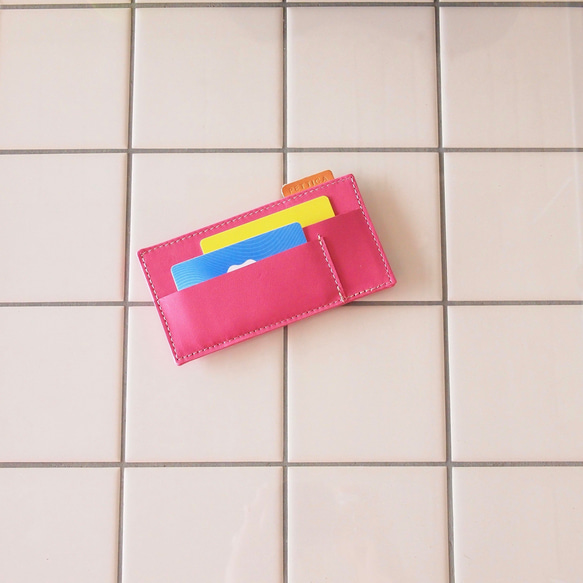 【オールレザー】ロングウォレット用　　カード仕切りケース／ピンク/シルバー 3枚目の画像