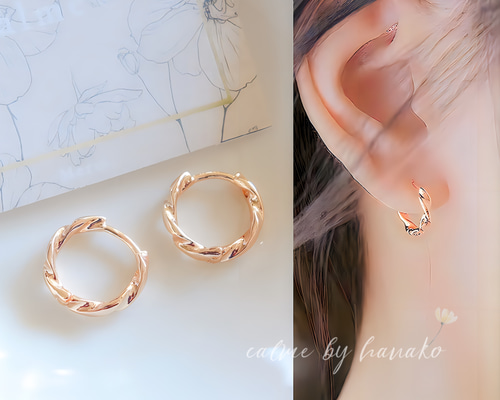 雫ツイストフープピアス HARMONIE ゴールド 雫ツイストフープピアス HARMONIE ゴールド