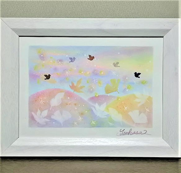 秋のパステルアート 彩りの紅葉山 パステル画原画 絵画 T's Arts