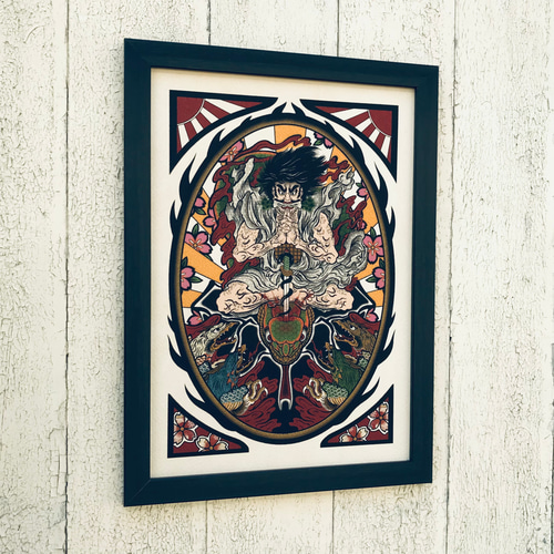 尾九 カスタム浮世絵 鬼童丸 A4サイズ フレーム付き イラスト