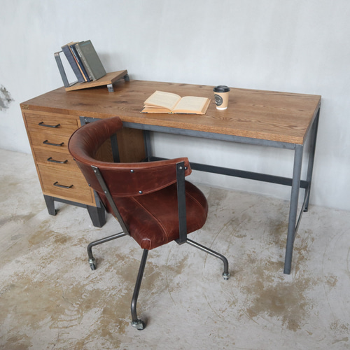 送料無料／[P.D Desk]アイアンデスク オーク 引き出し チェスト