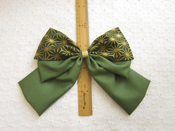 髪飾りリボン✿麻の葉・緑　　袴　着物　振袖　浴衣　はいからさん　卒業式　成人式　結婚式 4枚目の画像