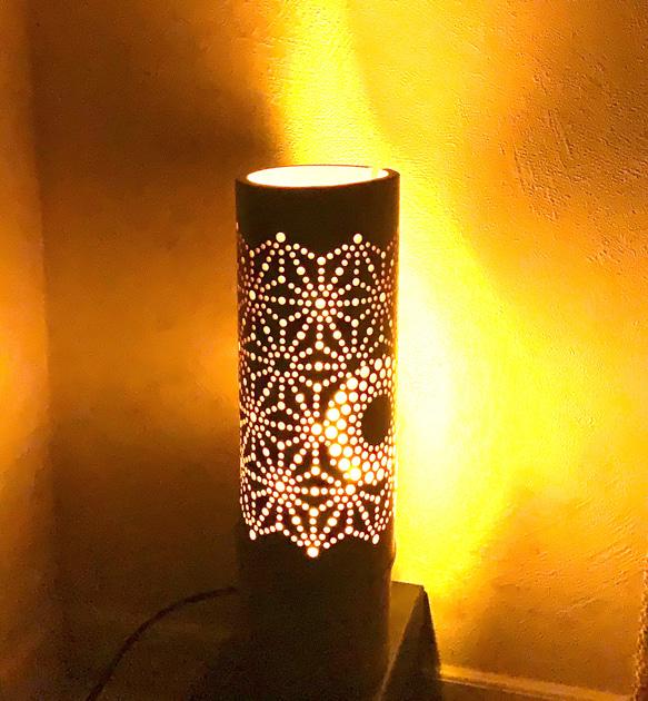 幻想あかり　～magara壱～　bamboo　lamp 　麻柄　癒し　竹　ランプシェード 1枚目の画像