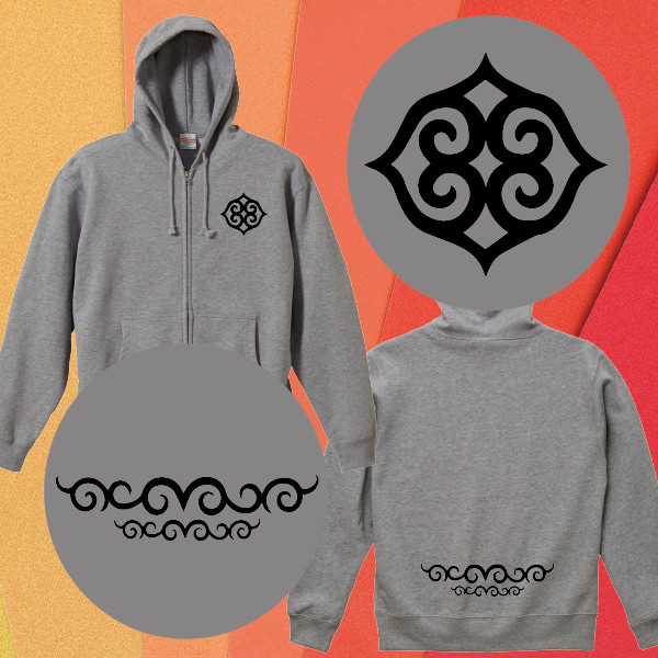 【かっこいいアイヌカムイデザイン渦巻紋様デザイン】カムイデザインジップアップパーカー