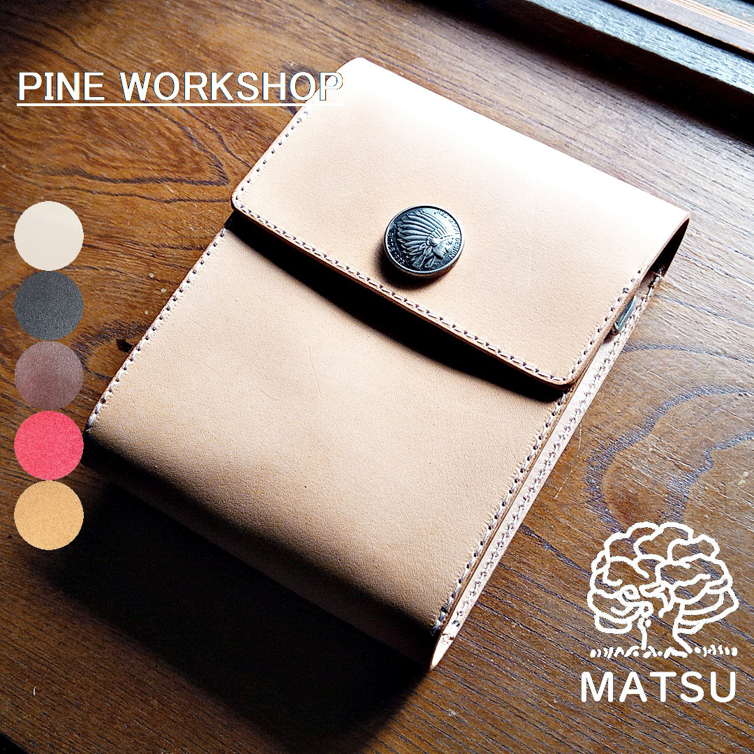 ワイドコンチョ付きスマホポーチ 男女兼用 本革 ヌメ革 サドルレザー