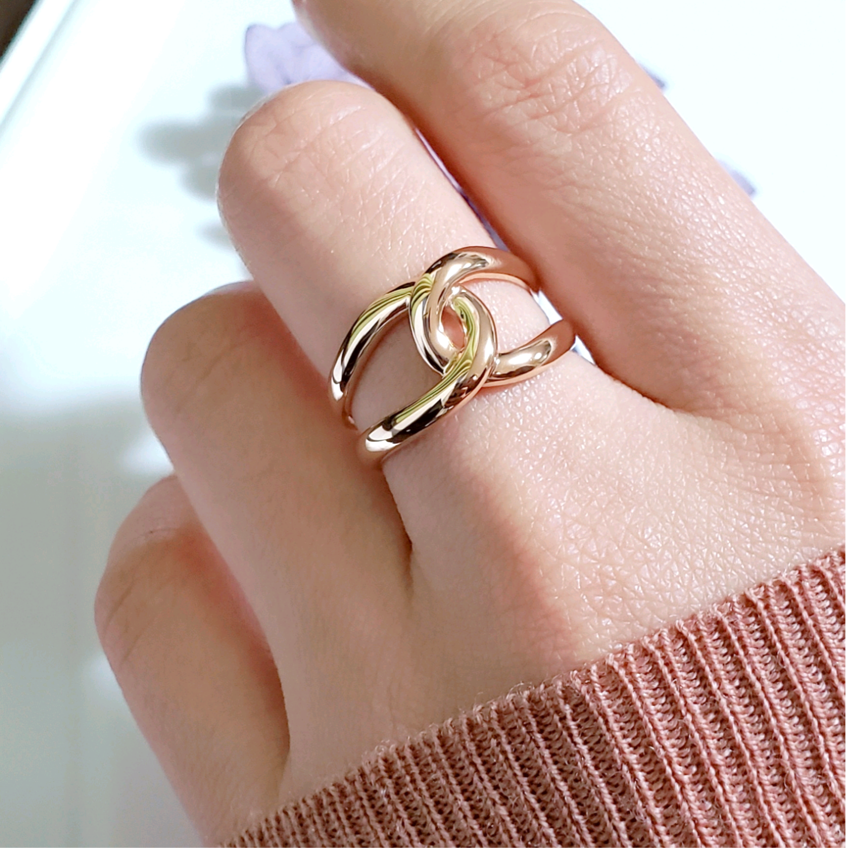 【大人気300点以上販売】ピンク結び♥️オープンリングH059PG