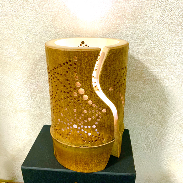 幻想あかり　～magara弐～　bamboo　lamp 　麻柄　癒し　竹　ランプシェード　ＭＧ０２ 5枚目の画像