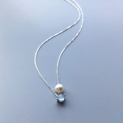 [SILVER/K10] 三月生日石 ~ 海藍寶石和 Akoya 珍珠項鍊“特色” 第1張的照片