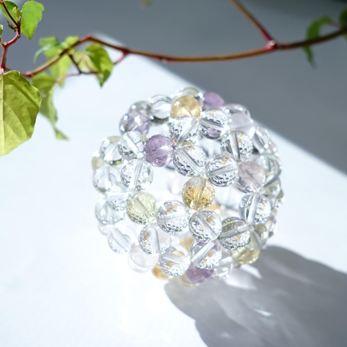 神聖幾何学　フラーレン　10ミリ 神聖幾何学フラーレン 10mm玉 天然水晶×オーロラクリスタル 立体