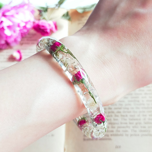 バラ ローズ ブレスレット バングル 薔薇 フラワー キラキラ