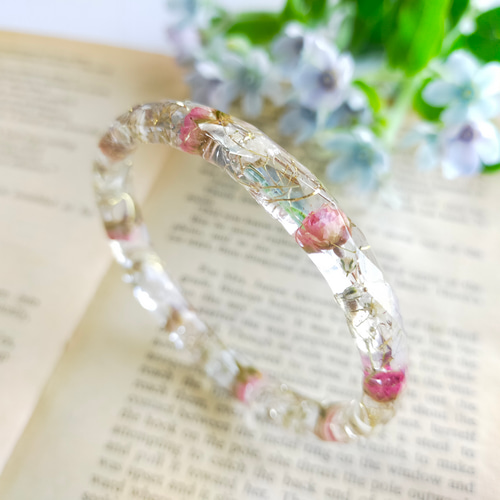 オールドローズの華奢バングル〜 レジン バングル クリア ドライ