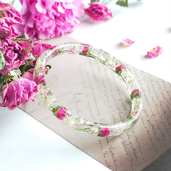 バラ ローズ ブレスレット バングル 薔薇 フラワー キラキラ