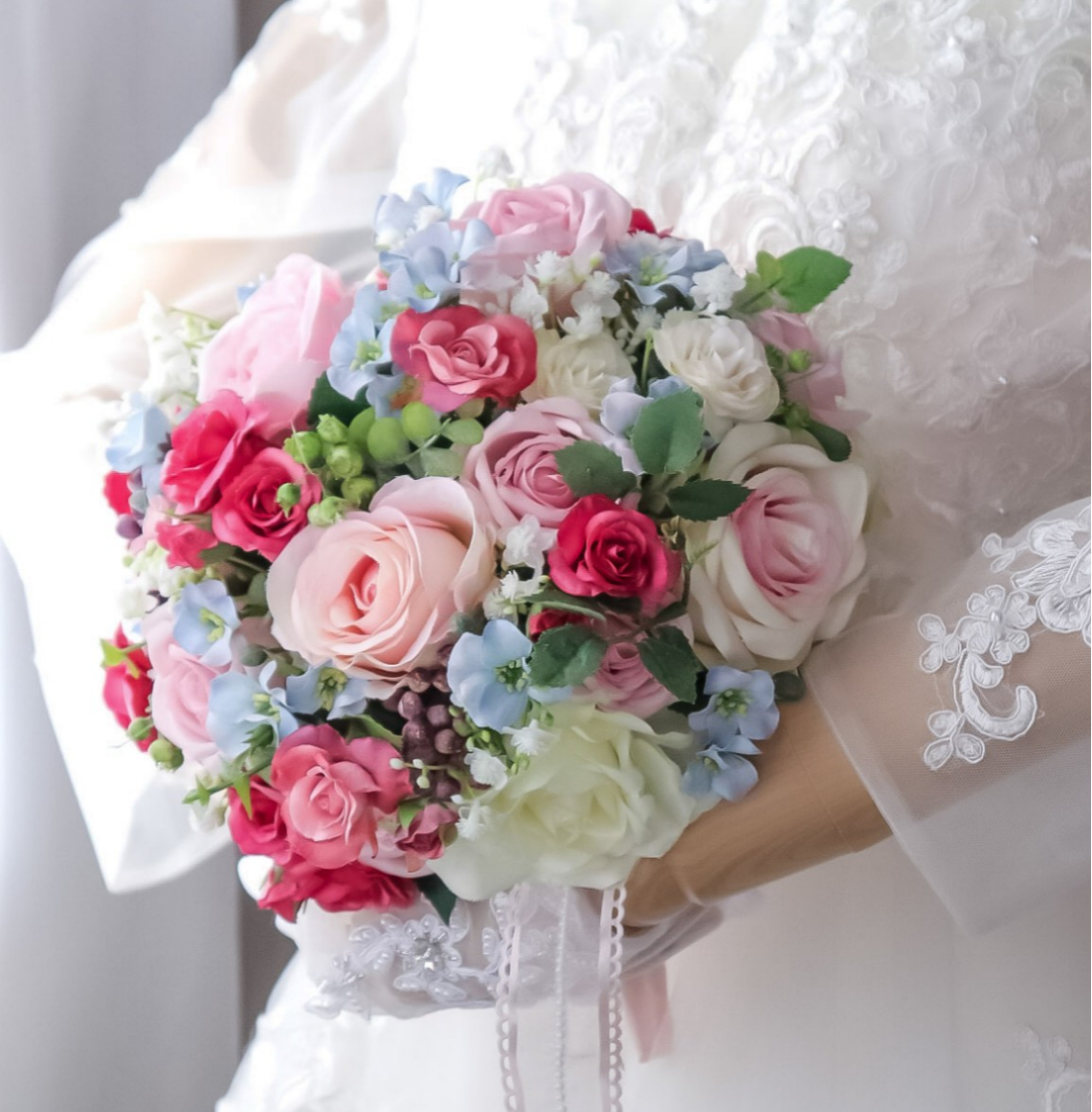 即納 スィートピンクブーケ 造花ブーケ バラブーケ 結婚式  ウェディングブーケ 前撮り フォト婚 ナチュラルブーケ