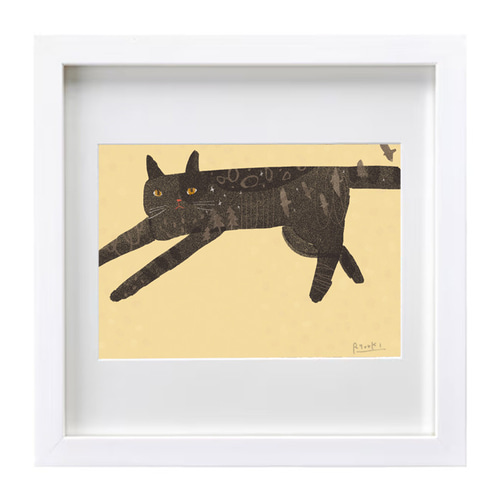 額装絵画【2Lサイズ】黒猫のなかに在る空 ※フレーム色変更可（白