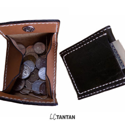 ボックス型のコインケース《受注生産》　手縫い本革の大きめのコインケース　使いやすいポケット付きコインケース　ベージュ 4枚目の画像