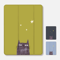 黒猫 幸せ 気分 になる 猫 の イラスト   iPadケース ペン収納 軽量 1枚目の画像