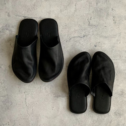 革 ルームシューズ レザー スリッパ ペア／kon L・navy M スリッパ