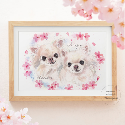 手描きペット似顔絵【はがき.L判.2L判】ぬくもり溢れる水彩イラスト