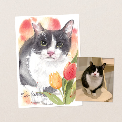 手描きペット似顔絵【はがき.L判.2L判】ぬくもり溢れる水彩イラスト