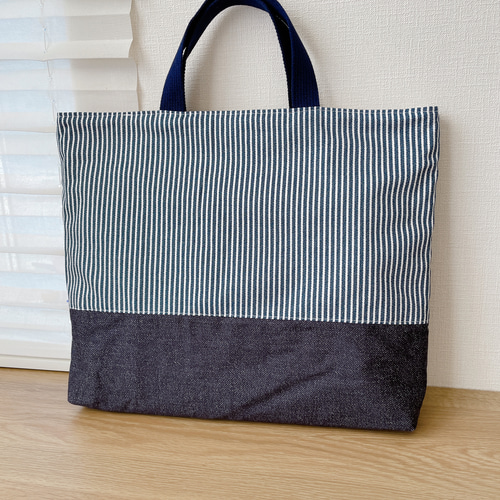 ヒッコリー レッスンバッグ ストライプ ネイビー レッスンバック