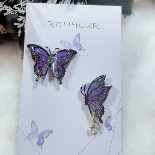 再販！幸せを招く紫の蝶のピアス ピアス（その他） BONHEUR 通販 
