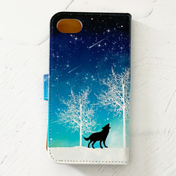 Winter Starry Sky/Wolves Notebook Type iPhone Case 智能手機殼 兼容所有型號 第2張的照片