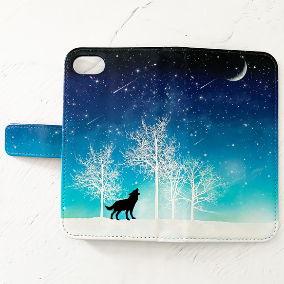 Winter Starry Sky/Wolves Notebook Type iPhone Case 智能手機殼 兼容所有型號 第1張的照片