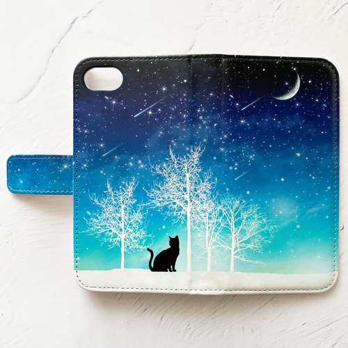 冬の星空・オオカミ 手帳型 iPhoneケース スマホケース 全機種対応 名 