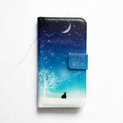 冬の星空・ウサギ 手帳型 iPhoneケース スマホケース 全機種対応 名 
