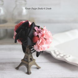 ピンクの薔薇と木苺のバンスクリップ　髪飾り　ヘアクリップ　結婚式　参列　フォーマル　バラ　お出掛け　髪飾り　秋 2枚目の画像