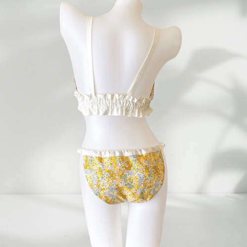 国産綿100％生地*ふんどしパンツ＆ブラセット*黄色小花柄*ショーツ