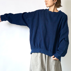 Sashiko 梭織圓形運動衫/海軍藍/三河棉 第4張的照片