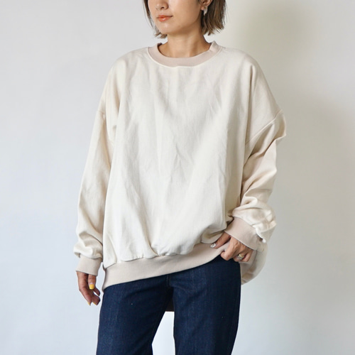 ◇ボンレスハム様◇UZUiRO　刺し子織　トレーナー　三河木綿　プルオーバー 刺し子織ラウンドトレーナー/麻柄オレンジ/三河木綿