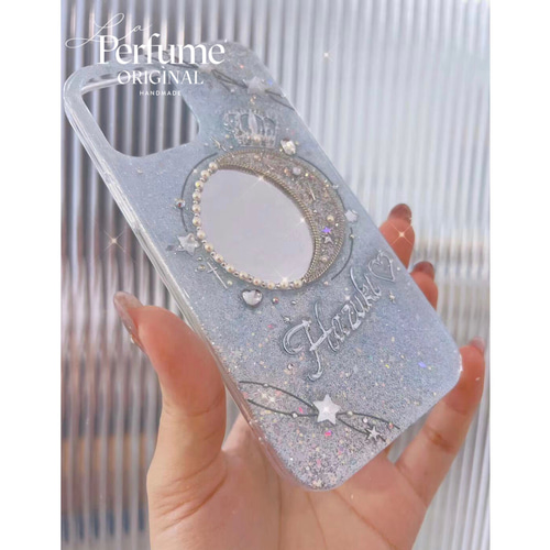 名入れ♡ミラー✨キラキラ クラウンティアラパール♡ イニシャル iPhone 紫 名入れ♡ミラー✨キラキラ クラウンティアラパール♡ イニシャル