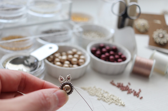 Margaret Beads Flower Earrings or 耳環（棕色） 第11張的照片