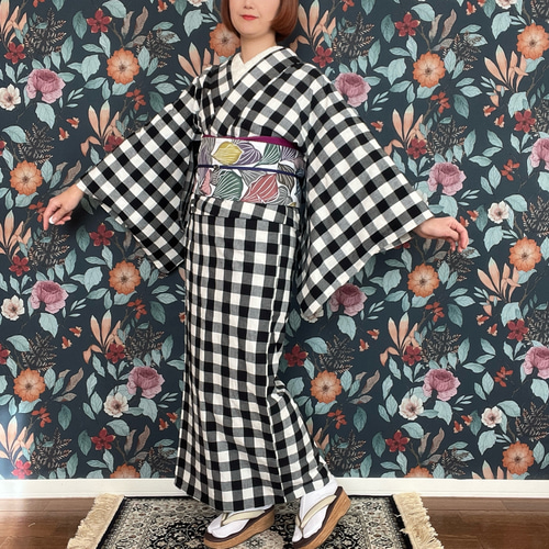 ナチュラルな風合いのチェック柄木綿着物 着物 花鹿 kajika 通販