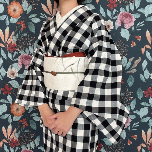 ナチュラルな風合いのチェック柄木綿着物 着物 花鹿 kajika 通販