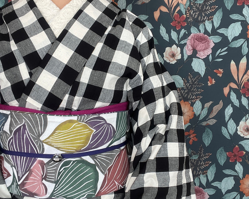 ナチュラルな風合いのチェック柄木綿着物 着物 花鹿 kajika 通販