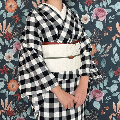 ナチュラルな風合いのチェック柄木綿着物 着物 花鹿 kajika 通販