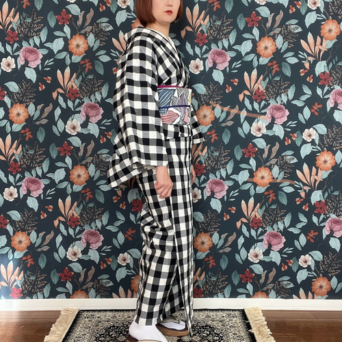 ナチュラルな風合いのチェック柄木綿着物 着物 花鹿 kajika 通販