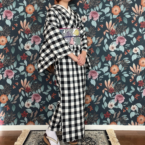 ナチュラルな風合いのチェック柄木綿着物 着物 花鹿 kajika 通販