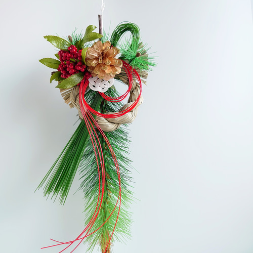 重ね松【松三種・万両・梅細工】2026年仕様しめ縄飾り 『超早割お正月