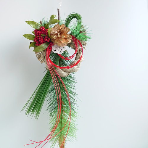 重ね松【松三種・万両・梅細工】2026年仕様しめ縄飾り 『超早割お正月