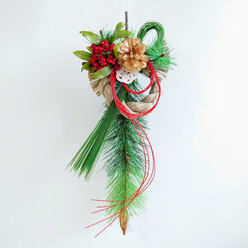 重ね松【松三種・万両・梅細工】2026年仕様しめ縄飾り 『超早割お正月