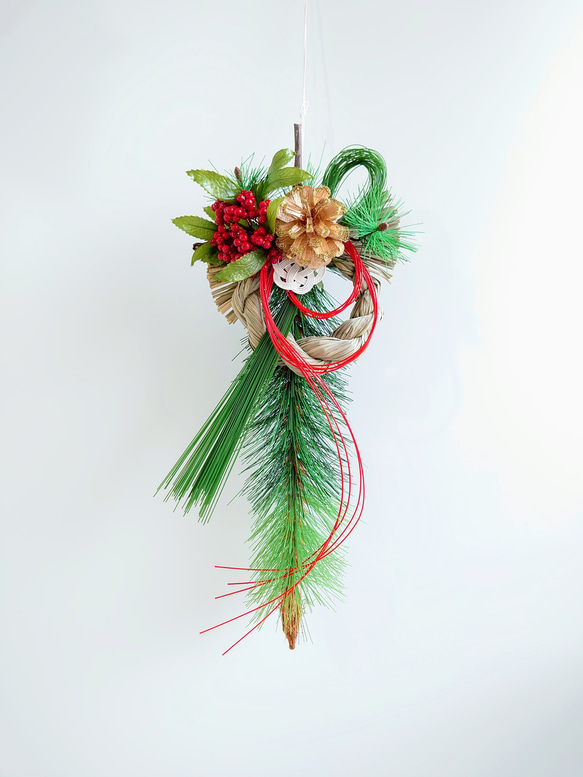 重ね松【松三種・万両・梅細工】2026年仕様しめ縄飾り 『超早割お正月